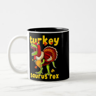 Caneca De Café Em Dois Tons Ação de Graças à Turquia Saurus T Rex Pilgrim Dino