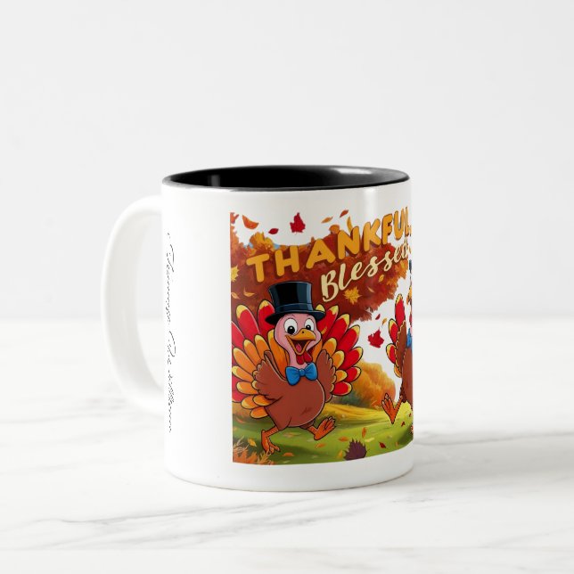 Caneca De Café Em Dois Tons Ação de Graças Com Citações De Gratidão (Frente Esquerda)