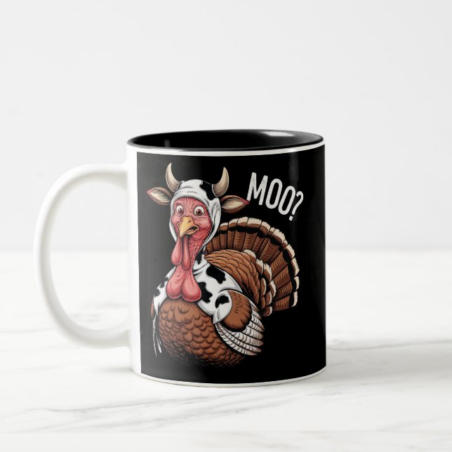 Caneca De Café Em Dois Tons Ação de Graças da Turquia Moo Engraçado (Esquerda)