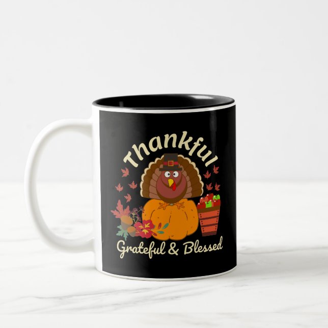Caneca De Café Em Dois Tons Ação de Graças Grata e Abençoada (Esquerda)