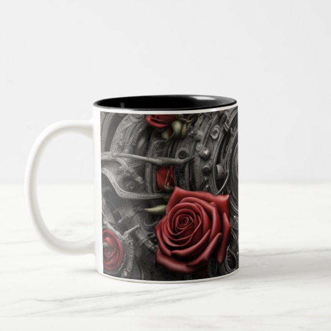Caneca De Café Em Dois Tons Aço e rosas 010 (Esquerda)