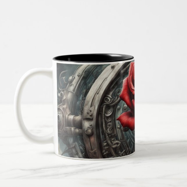 Caneca De Café Em Dois Tons Aço e rosas 017 (Esquerda)