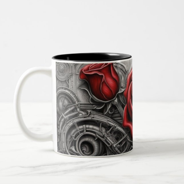 Caneca De Café Em Dois Tons Aço e rosas 018 (Esquerda)