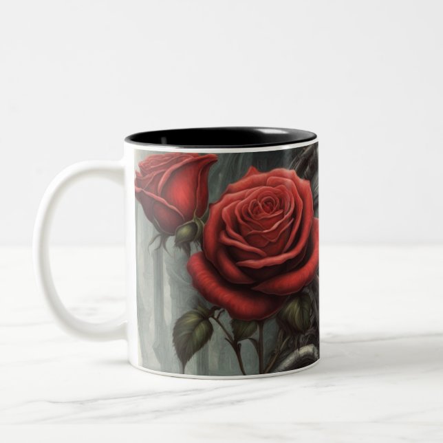 Caneca De Café Em Dois Tons Aço e rosas 025 (Esquerda)