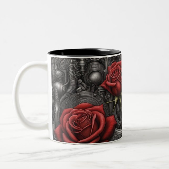 Caneca De Café Em Dois Tons Aço e rosas 030 (Esquerda)