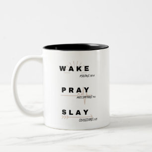Caneca De Café Em Dois Tons ACORDAR (Salm 143:8), REZA (Philippians. 4:6), SLA