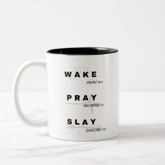 Caneca De Café Em Dois Tons ACORDAR (Salm 143:8), REZA (Philippians. 4:6), SLA