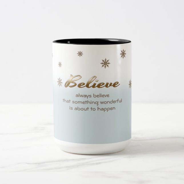Caneca De Café Em Dois Tons Acredite. Mugs de presentes de Natal personalizado (Centro)