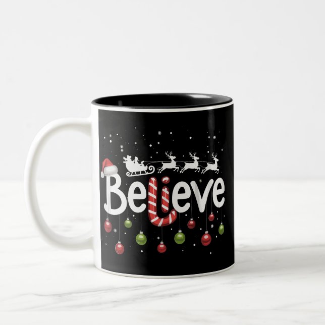 Caneca De Café Em Dois Tons Acreditem no Natal, Santa Claus Reindeer Candy Can (Esquerda)