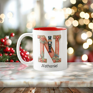 Caneca De Café Em Dois Tons Acrilico Personalizado Monograma N Natal 