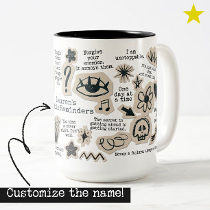 Caneca De Café Em Dois Tons Adesivo de Doodle de Afirmação Diária Cota com Nom