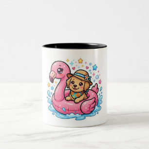 Caneca De Café Em Dois Tons Adesivo de Flamingo de Piscina Cachorrinho Kawaii