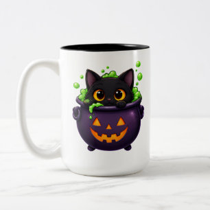 Caneca De Café Em Dois Tons Adesivo de Halloween de Gato Preto Fofo   Abóbora 