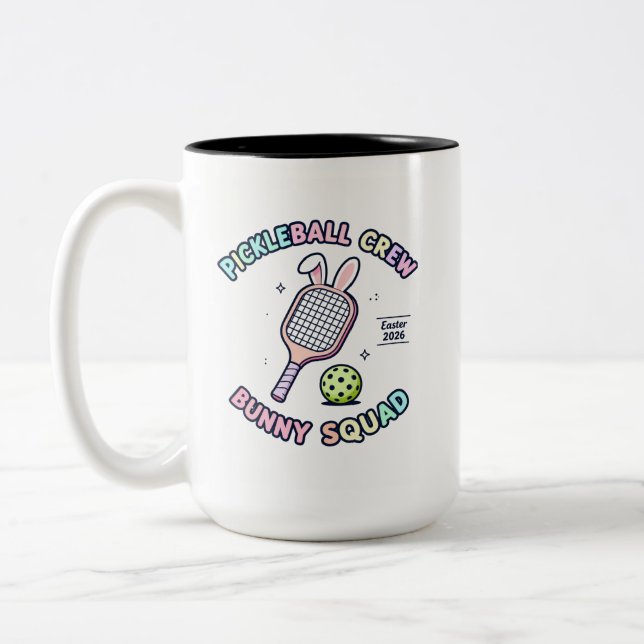 Caneca De Café Em Dois Tons Adesivo Pickleball Bunny Squad (Esquerda)