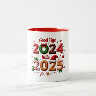 Caneca De Café Em Dois Tons Adeus 2024, Alô 2025 - Lagoas Festivas de Ano Novo