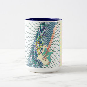 Caneca De Café Em Dois Tons Adicionar Nome Legal Branca Moderna e Violão Elétr