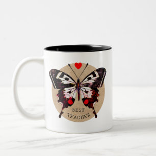Caneca De Café Em Dois Tons Adicione Nome Fofo Vintage Butterfly Melhor Profes