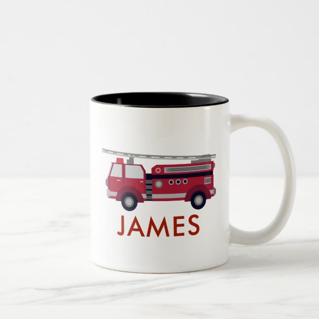 Caneca De Café Em Dois Tons Adicione seu nome Red Fire caminhão Personalizado (Direita)