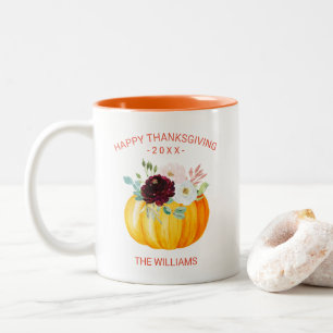 Caneca De Café Em Dois Tons Adicione Seu Próprio Texto De Pumpkin Floral Pers