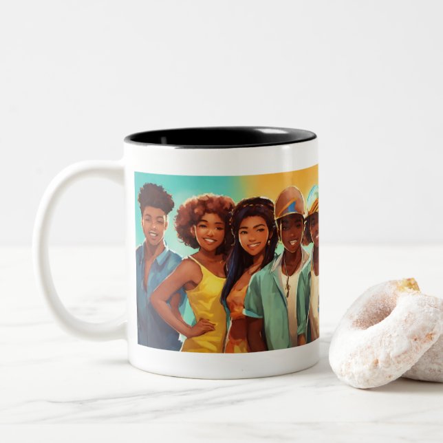 Caneca De Café Em Dois Tons Adolescentes felizes: Design de Mug alegre (Com Donut)