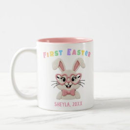 Caneca De Café Em Dois Tons Adorable Baby Girl Boy First Easter Bunny Name