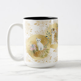 Caneca De Café Em Dois Tons Adorable Cats Mug Gold White Watercolor 15 oz