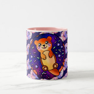 Caneca De Café Em Dois Tons Adorável Baby Otter na Rosquinha da Galáxia