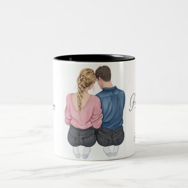 Caneca De Café Em Dois Tons Adorável Casal Mug (Centro)