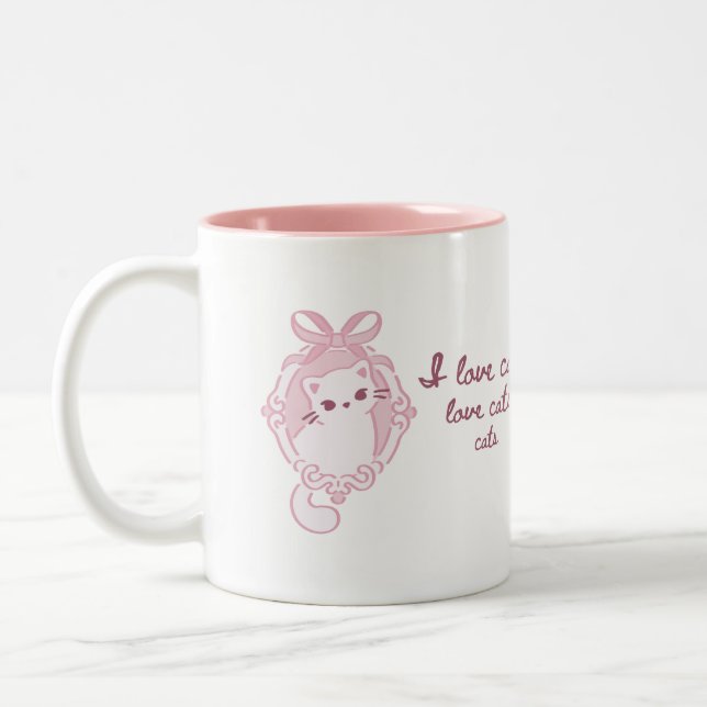Caneca De Café Em Dois Tons Adorável "Eu Amo Gatos" Macio (Esquerda)