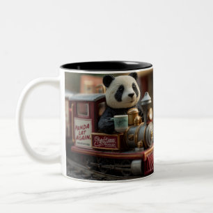 Caneca De Café Em Dois Tons Adorável Figurinha de Panda em um Trem de Brinqued