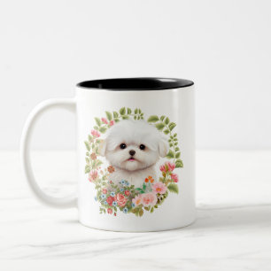 Caneca De Café Em Dois Tons Adorável Maltês Puppy em Blogue, amante Maltês de