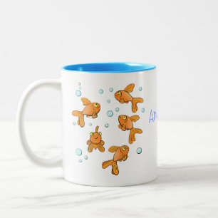 Caneca De Café Em Dois Tons Adorável peixe dourado com desenho animado de bolh