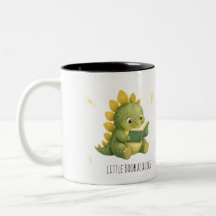 Caneca De Café Em Dois Tons Adorável pequeno dinossauro leitor amante de livro