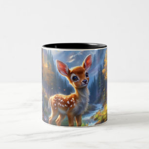 Caneca De Café Em Dois Tons Adorável veado bebê em uma floresta entonada