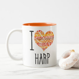 Caneca De Café Em Dois Tons Adoro Harp Orange Mandala Heart