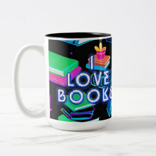 Caneca De Café Em Dois Tons Adoro Livros Coloridos