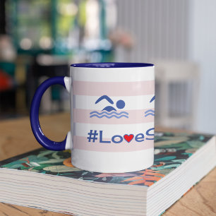 Caneca De Café Em Dois Tons Adoro nadar hashtag aspas