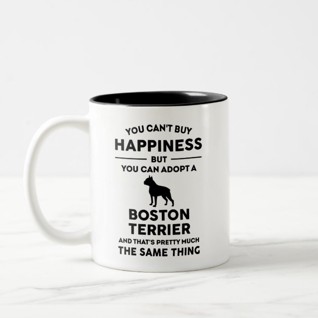 Caneca De Café Em Dois Tons Adote Boston Terrier Felicidade (Esquerda)