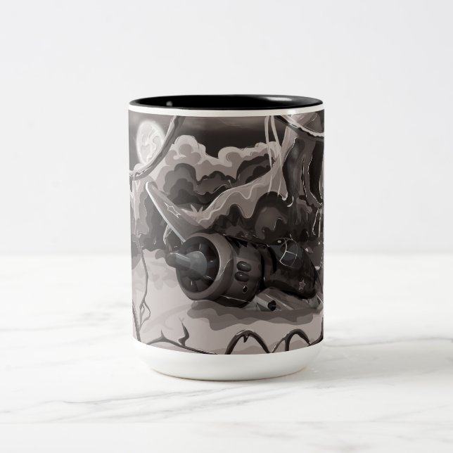 Caneca De Café Em Dois Tons Aeronaves de combate à guerra mundial destruídas (Centro)