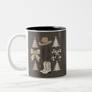 Caneca De Café Em Dois Tons Aestético do Rodeio do Campo do Vaqueiro do Natal 
