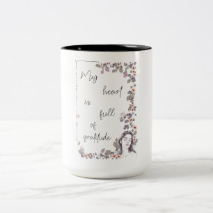 Caneca De Café Em Dois Tons Afirmação de Gratidão. Mentalidade Positiva Floral