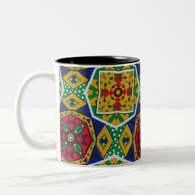 Caneca De Café Em Dois Tons African Geometric Mosaic Ankole Style Textile Prin (Esquerda)