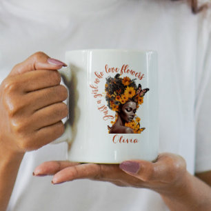 Caneca De Café Em Dois Tons Afro-Americano Apenas Uma Menina Que Ama Flores Po