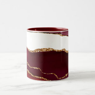 Caneca De Café Em Dois Tons Ágata Burgundy com Veias de Brilho Dourado