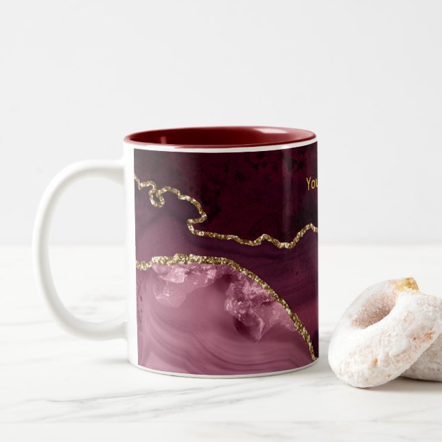 Caneca De Café Em Dois Tons Ágata Burgundy e Dourado (Com Donut)