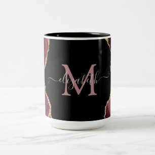 Caneca De Café Em Dois Tons Agato de Borgonha Glitter Dourado Elegante Na moda