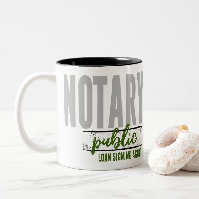 Caneca De Café Em Dois Tons Agente de Assinatura de Empréstimo Público Notário (Com Donut)