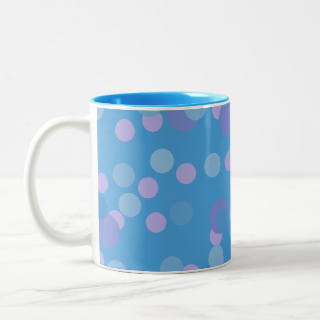 Caneca De Café Em Dois Tons aglomerados de bolinhas rosa azul e roxo (Esquerda)