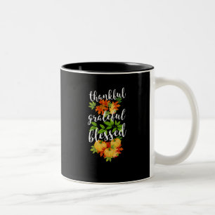 Caneca De Café Em Dois Tons Agradecido Abençoado Folhas de Outono Abóboras