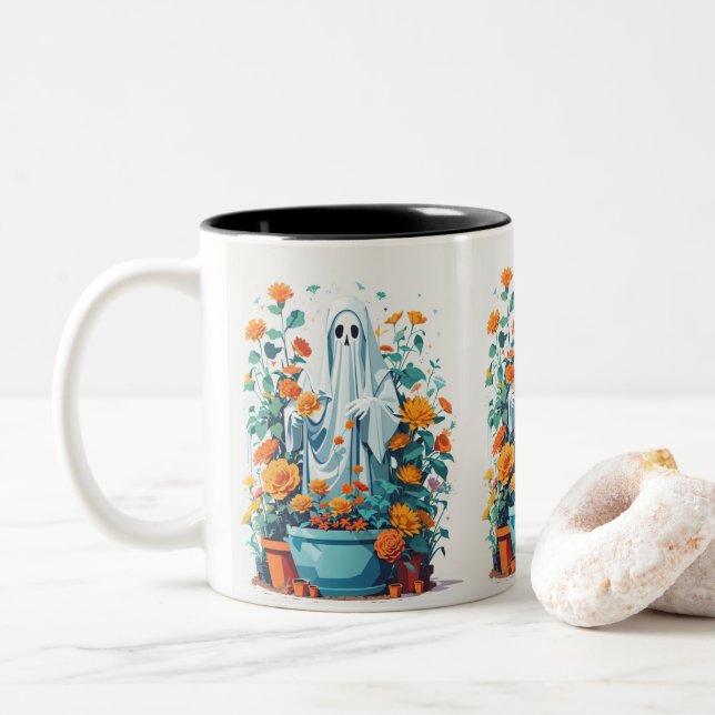 Caneca De Café Em Dois Tons Agua para Jardim das Bruxas de Madame Fantasma (Com Donut)